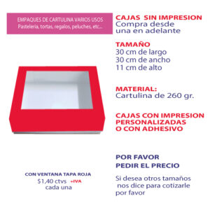 0.48 30*30*11 Caja Blanca con Ventana y Tapa color Rojo