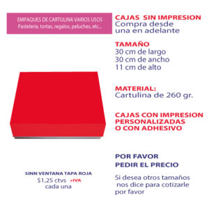 0.49 30*30*11 Caja Blanca sin Ventana y Tapa color Rojo