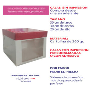 0.36 30*30*20  Caja Blanca con Ventana y Tapa color Rojo