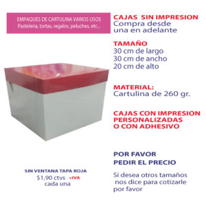 0.37 30*30*20 Caja Blanca sin Ventana con Tapa color Rojo