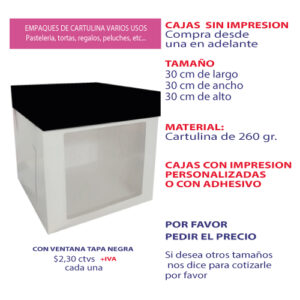 0.32 30*30*30 Caja Blanca con Ventana y Tapa color Negro