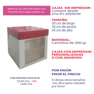 0.30 30*30*30 Caja Blanca con Ventana y Tapa color Rojo