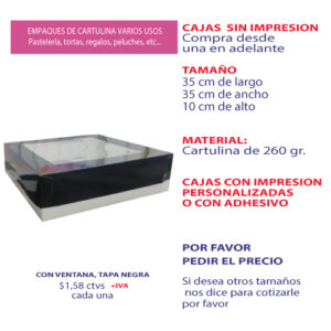 0.18 35*35*10 Caja Blanca con Ventana y Tapa color Negro