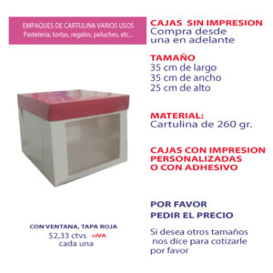 0.09 35*35*25 Caja Blanca con Ventana y Tapa color Rojo