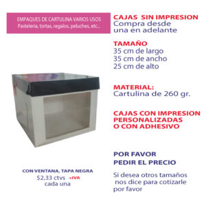 0.12 35*35*25 Caja Blanca con Ventana con Tapa color Negro