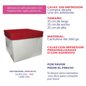 0.11 35*35*25 Caja Blanca sin Ventana con Tapa color Rojo