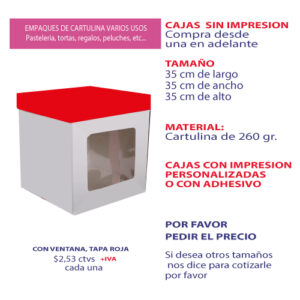 0.05 35*35*35 Caja Blanca con Ventana y Tapa color Rojo
