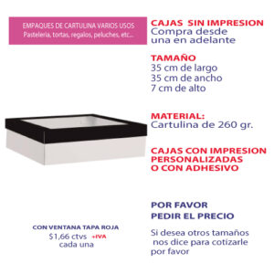 0.26 35*35*7 Caja Blanca con Ventana y Tapa color Negro