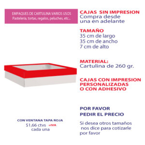 0.24 35*35*7 Caja Blanca con Ventana y Tapa color Rojo