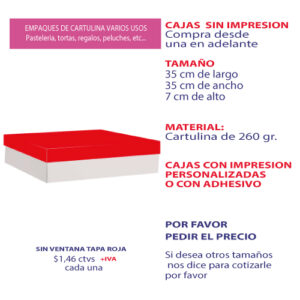 0.25 35*35*7 Caja Blanca sin Ventana con Tapa color Rojo