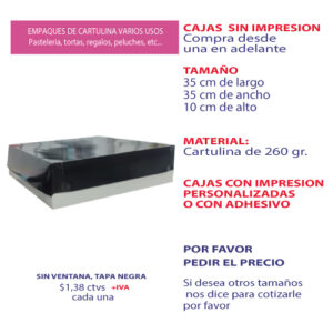 0.19 35*35*10 Caja Blanca sin Ventana y Tapa color Negro